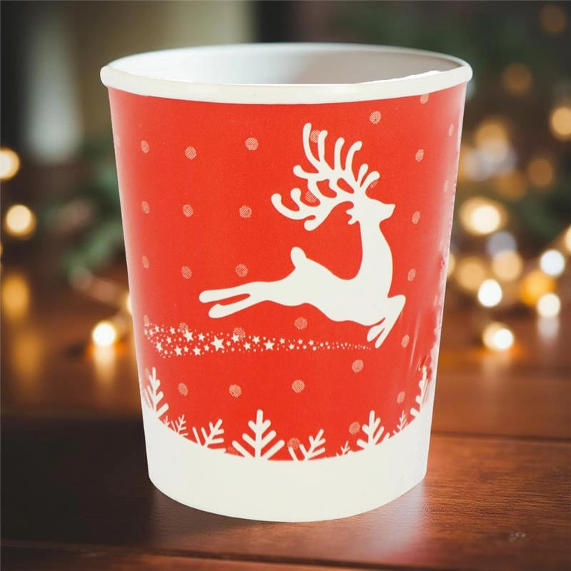BICCHIERI DI CARTA DI NATALE ROSSO CON RENNA 50PZ 200CC