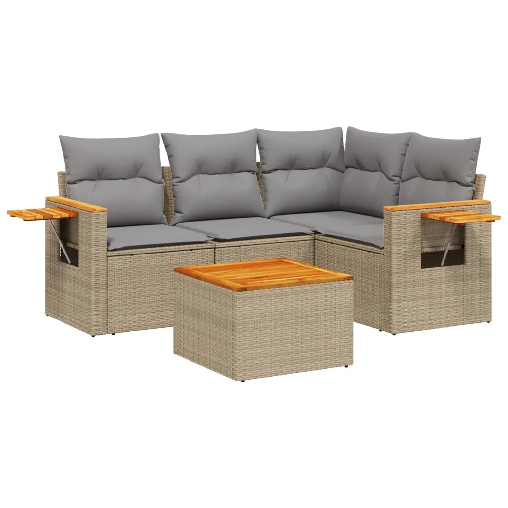 Set Divano da Giardino 5 pz con Cuscini Beige in Polyrattan 3226780