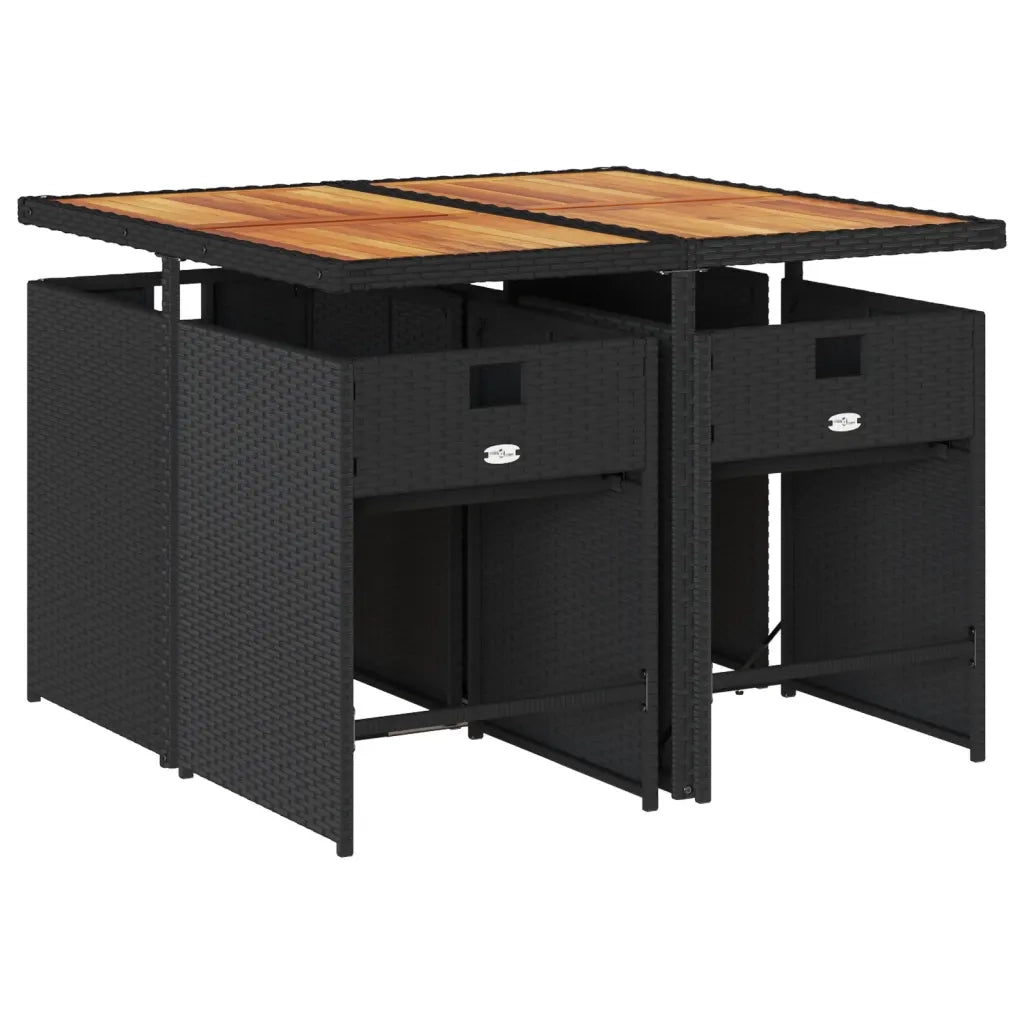 Set da Pranzo da Giardino 5 pz | Set Salotto da Giardino Nero con Cuscini in Polyrattan