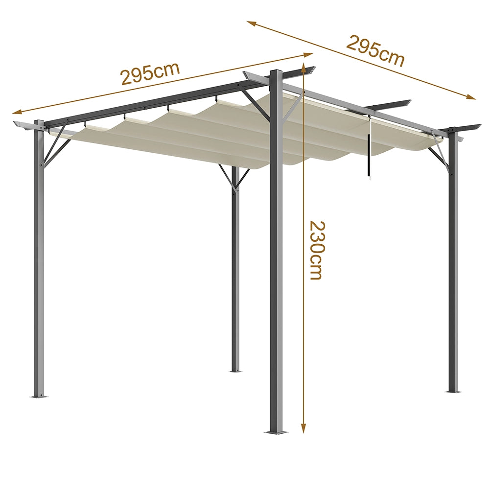 Pergola Gazebo Retrattile da Giardino 3x3 Metri Beige Anti UV e Impermeabile