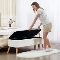 Panca contenitore, con capacità di 65 L, Rivestimento in pile, 120x42x45 cm, Bianco crema