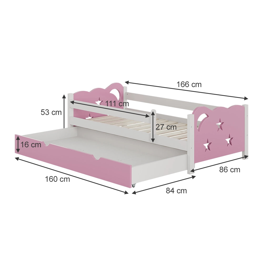 Vitalispa Letto per bambini Rosa/bianco 80x160 cm con cassetto e materasso