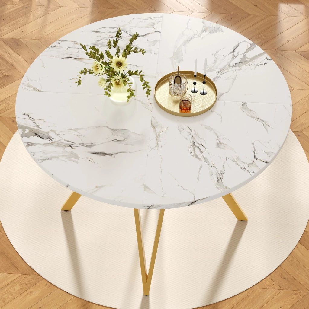 Tavolo da pranzo rotondo Ø100 cm effetto marmo oro
