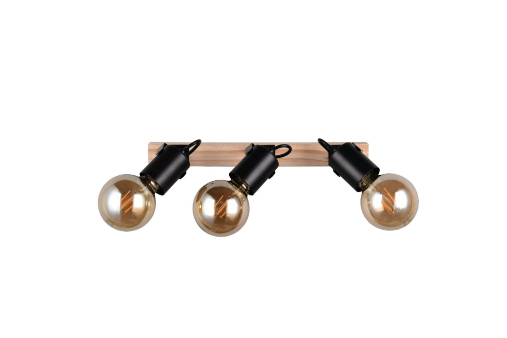 Faretto da soffitto vintage LYNAR 3xE27 nero legno RL