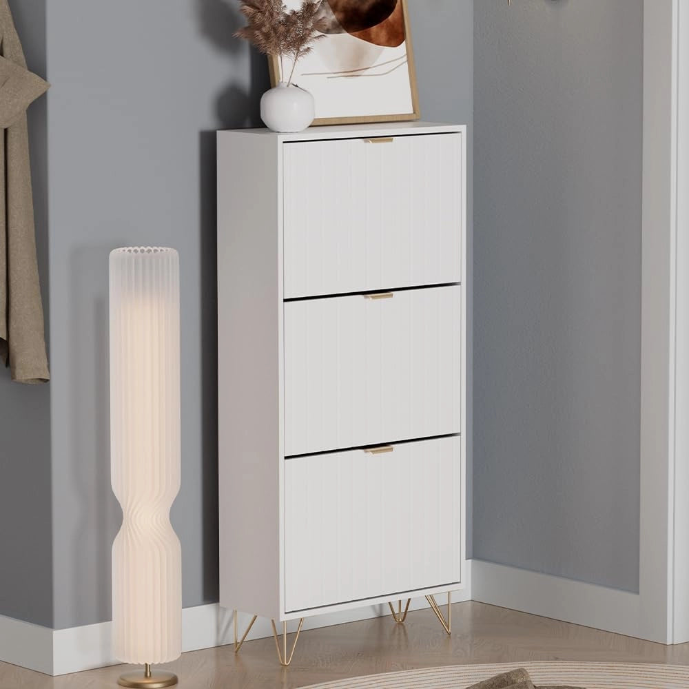 Armadio per le scarpe Helge, Bianco, 60 x 128.5 cm 3 scomparti, per la conservazione e l’organizzazione delle scarpe nell’ingresso
