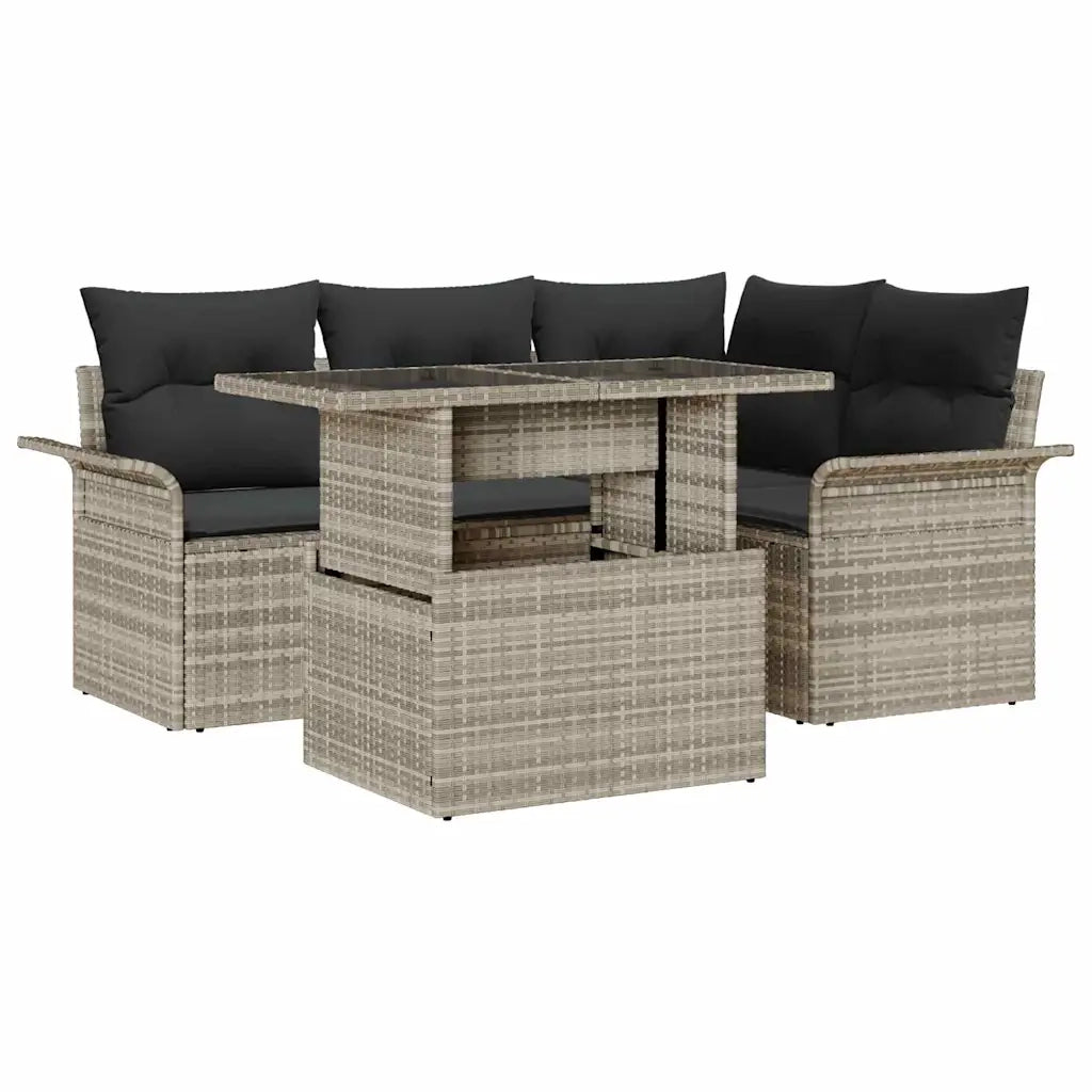 Set Divano da Giardino 5 pcs Grigio chiaro Poly Rattan 3348278
