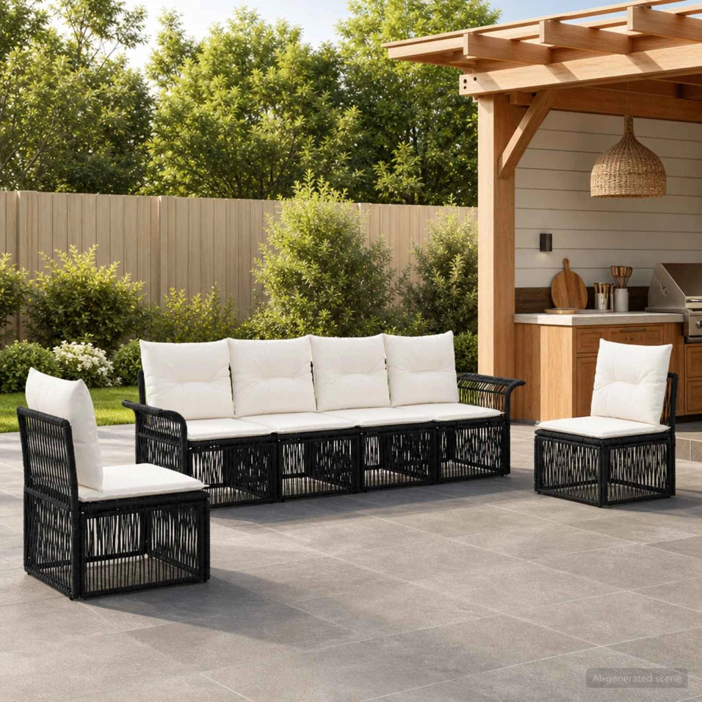 Set Divano da Giardino 6 pz Nero polyrattan 3434791