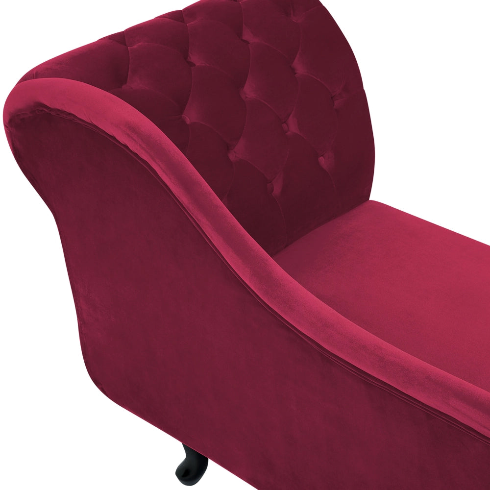 Chaise longue bordeaux  con bottoni in velluto a versione destra in stile moderno