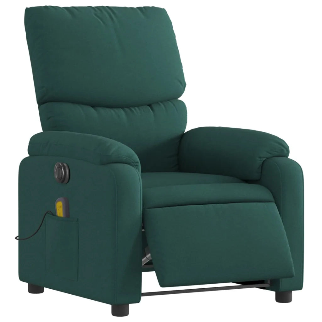 Poltrona Massaggiante | Sedia Relax Reclinabile Elettrica Verde Scuro Tessuto