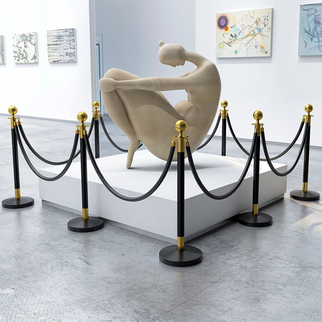 Colonnine Segnapercorso in Acciaio Inox con Corda Vellutata Nera di 1.5 m e Base Riempibile, ?32x96 cm