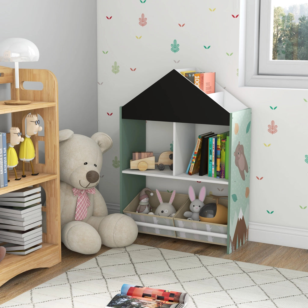 Libreria per bambini con ripiani aperti e 2 contenitori estraibili ¨C Zephmum ¨C Verde 62,4x26,5x90 cm