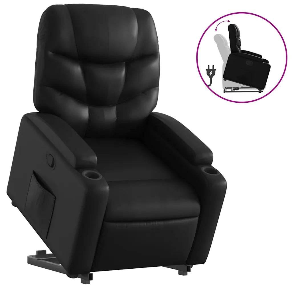 Poltrona Alzapersona Reclinabile Nera in Similpelle 3204658