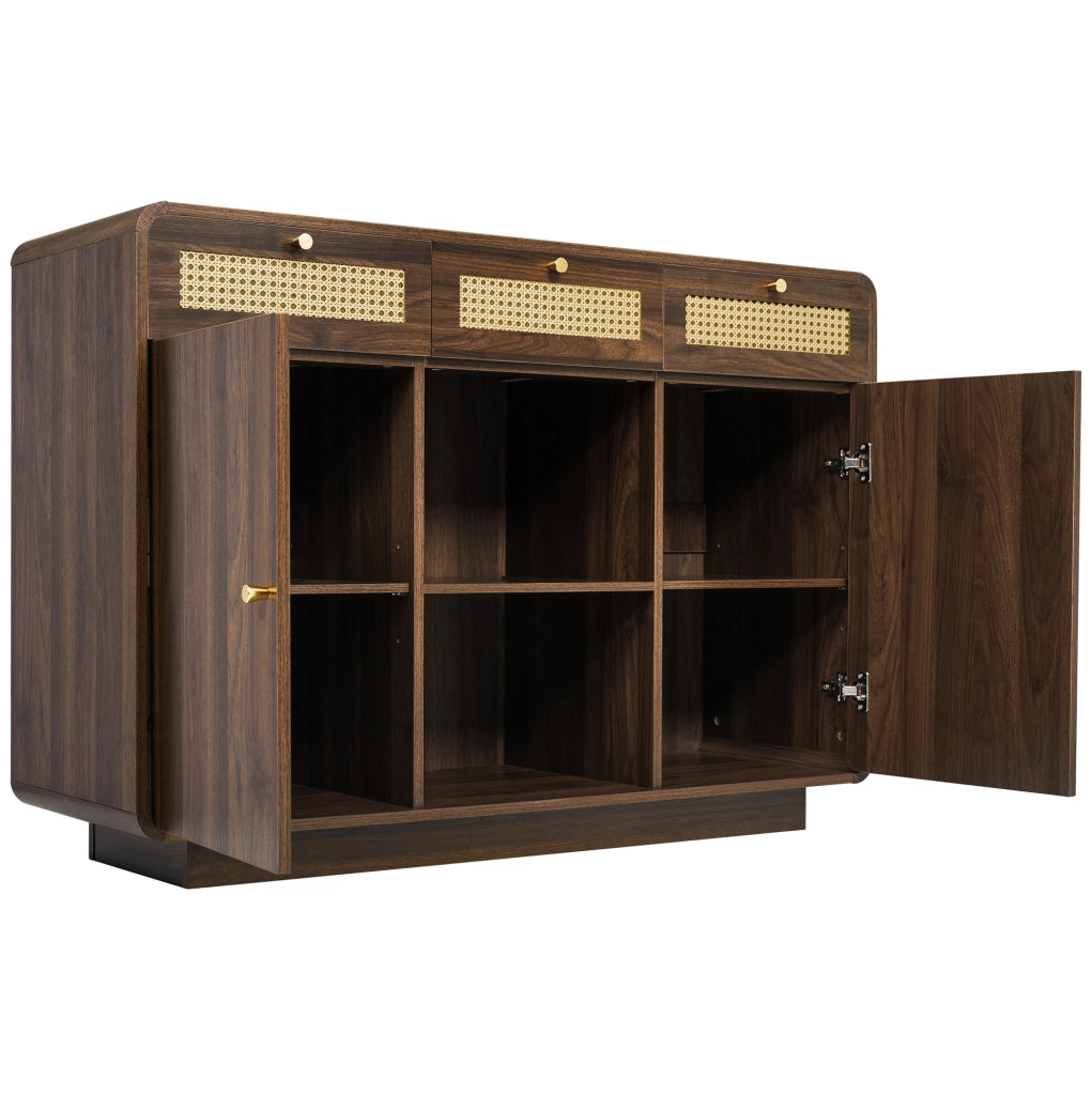 Credenza 120 cm in MDF e truciolare effetto noce con 3 cassetti e ante