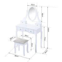 Toeletta Tavolo da Trucco con Specchiera e Sgabello Imbottito, Legno, Bianco