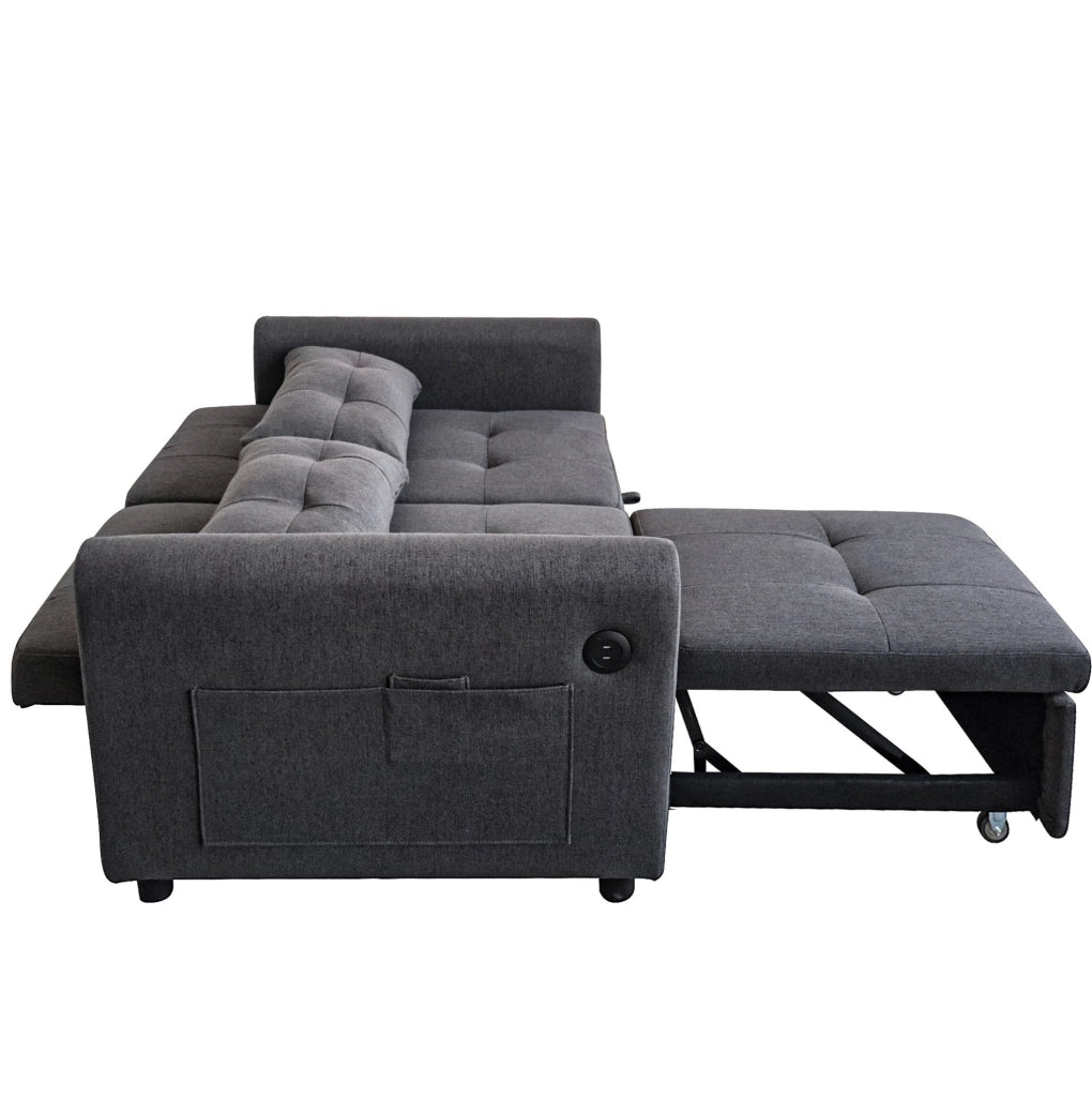 Divano letto 3 in 1 grigio con USB e schienale reclinabile