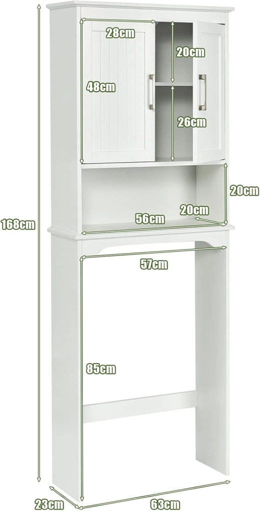 Armadietto portaoggetti sopra la toilette, organizzatore per il bagno con 2 ante, ripiani regolabili e ripiano aperto, scaffale indipendente