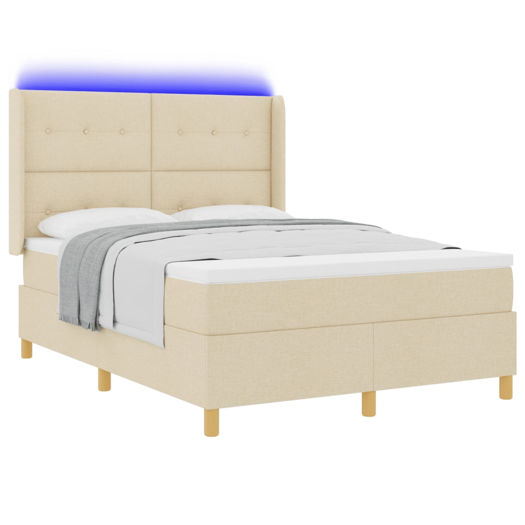 Letto con Reticolo e Materasso & LED Crema 160x200 cm Tessuto