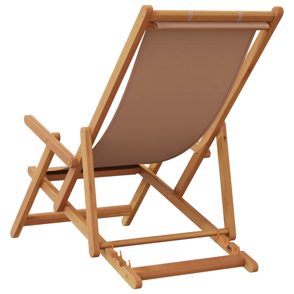 Sedia da Giardino | Sedia da Spiaggia Pieghevole Beige Legno di Eucalipto e Tessuto