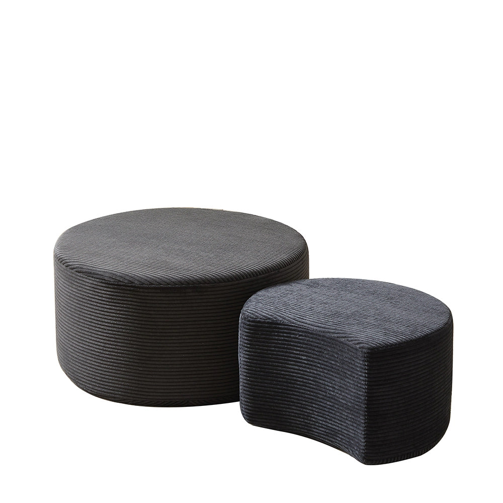 Set tavolini-Xylo-2 pezzi rotondi imbottiti pouf
