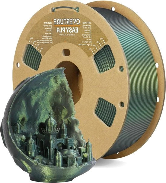 Filamento PLA Color Cambiante Verde Stellato - 1KG Spola - Adatto per la maggior parte dei Stampanti 3D FDM - Precisione Dimensionale +/- 0.02mm - Argento Luccicante Verde