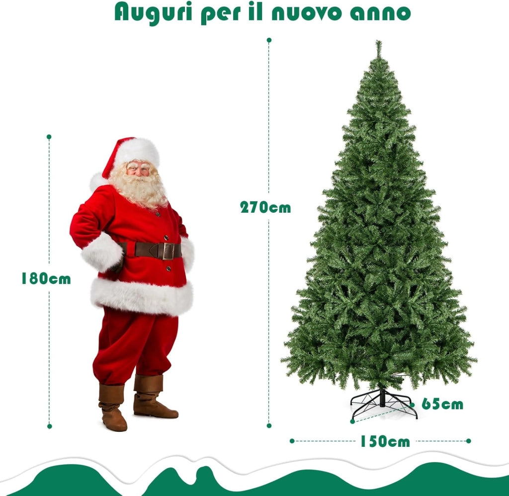 Albero di Natale 180/225/270 cm, Albero di Natale Artificiale con 1000/1346/2132 Rami Densi e Base in Metallo con Cuscinetto Antiscivolo, Ideale per Casa e Negozio (270 CM)