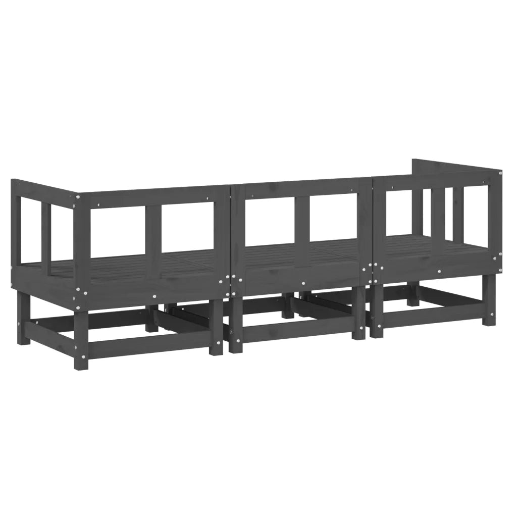 Set Salotto da Giardino 3 pz Grigio in Legno Massello di Pino