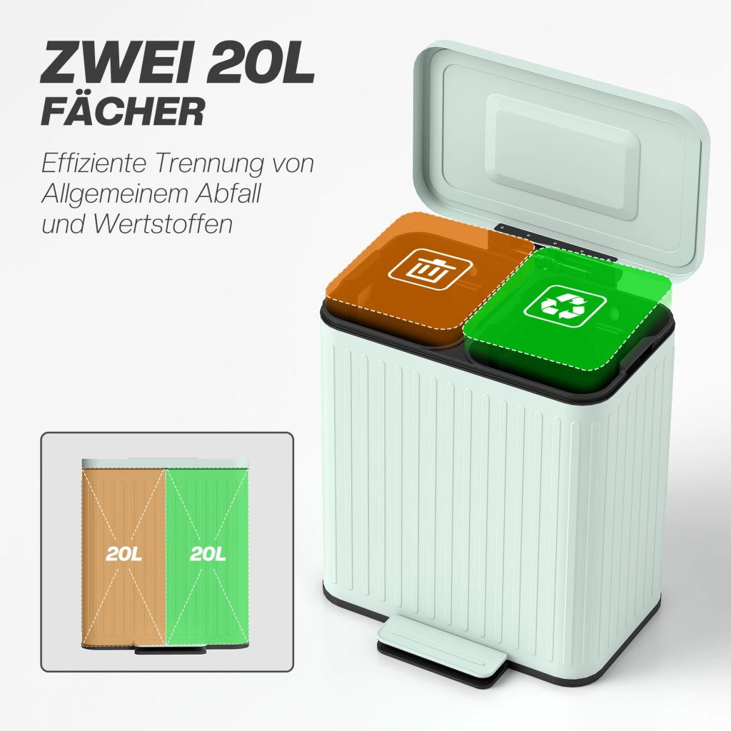Cestino per la Raccolta Differenziata 2x20L ¨C Zephmum ¨C Verde Metallizzato