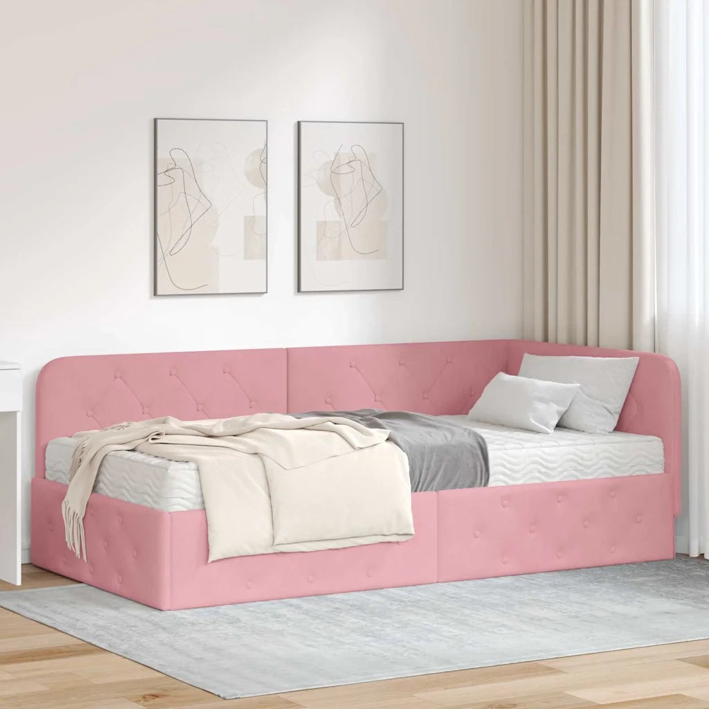 Cornice del letto ad angolo Rosa 90 x 200 cm Velluto 3394085