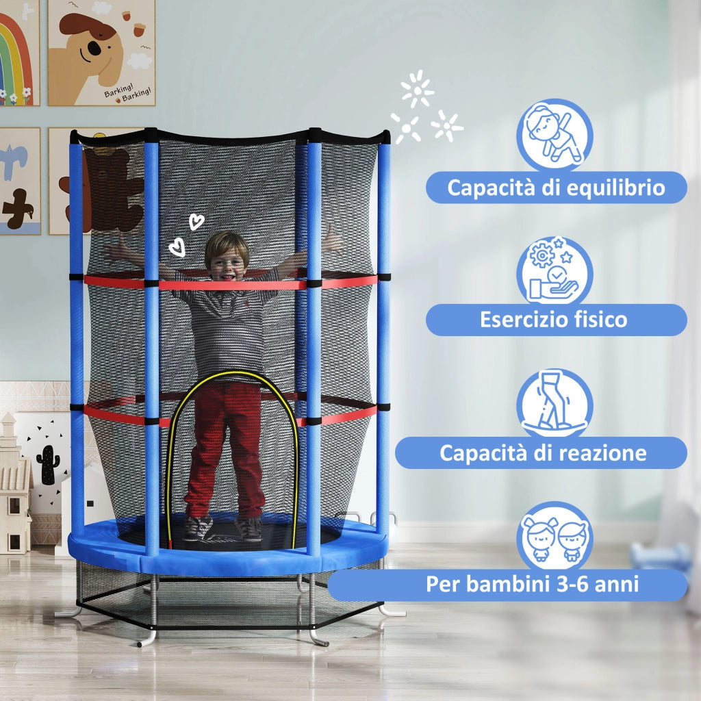 Tappeto Elastico per Bambini con Rete di Protezione ¨C zephmum ¨C Blu e Nero, ?140x190 cm
