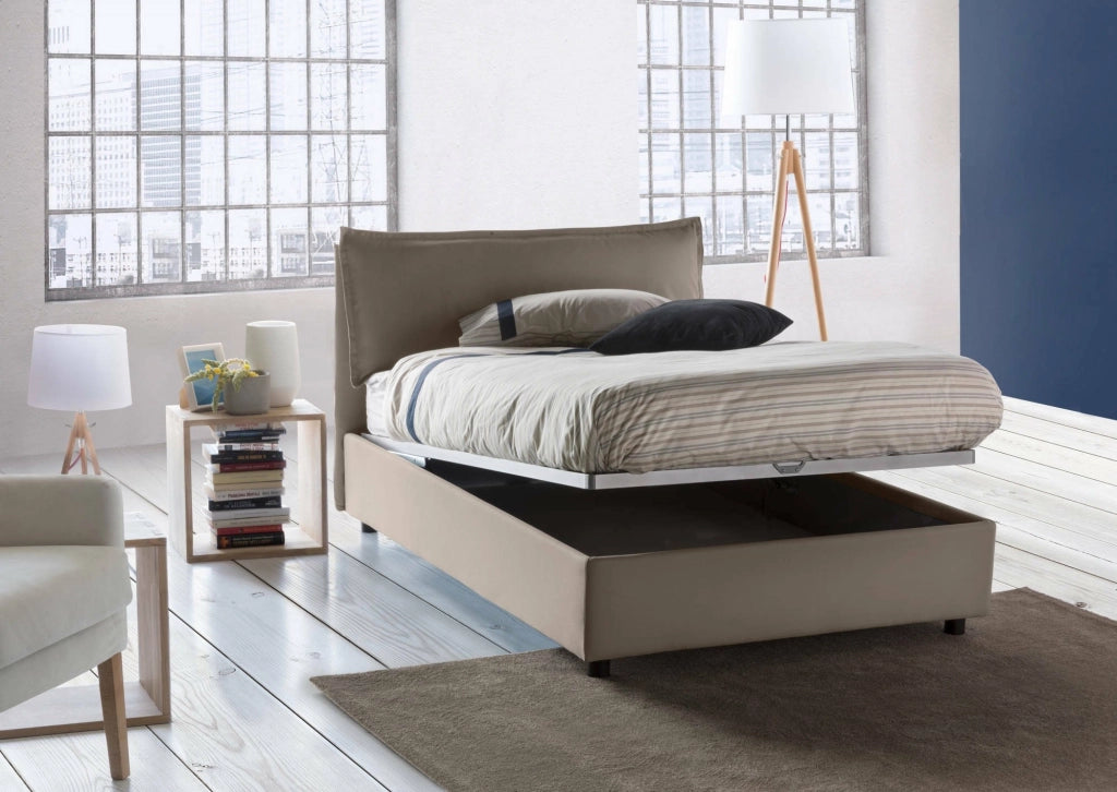 Abbygale, Letto Piazza e Mezza Materasso Incluso Made in Italy, Grigio Tortora