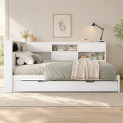 Letto con letto estraibile 90 × 200 cm con vano al capoletto USB Type-C in legno e MDF bianco