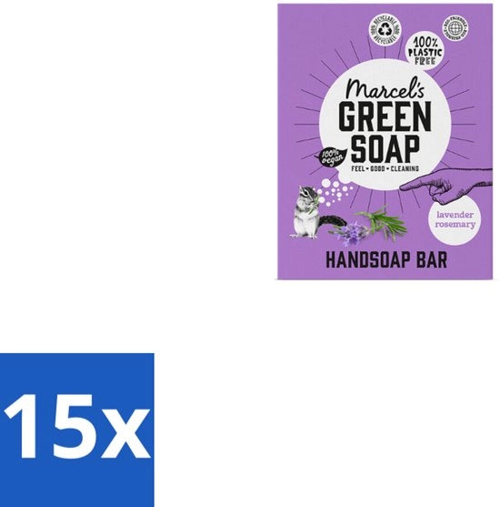 15 x Sapone per Mani Verde - Lavanda e Rosmarino - Trattamento morbido - 90 g - Sapone per Mani Naturale - Sapone per Mani Vegan - Sapone per Mani Ecowechi - Lavanda e Rosmarino