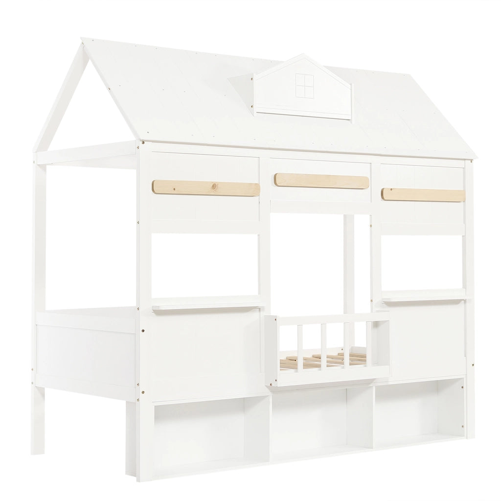 Letto a Soppalco per Bambini con Libreria ¨C MINIMAL ¨C Pino/MDF, Bianco, 90x200
