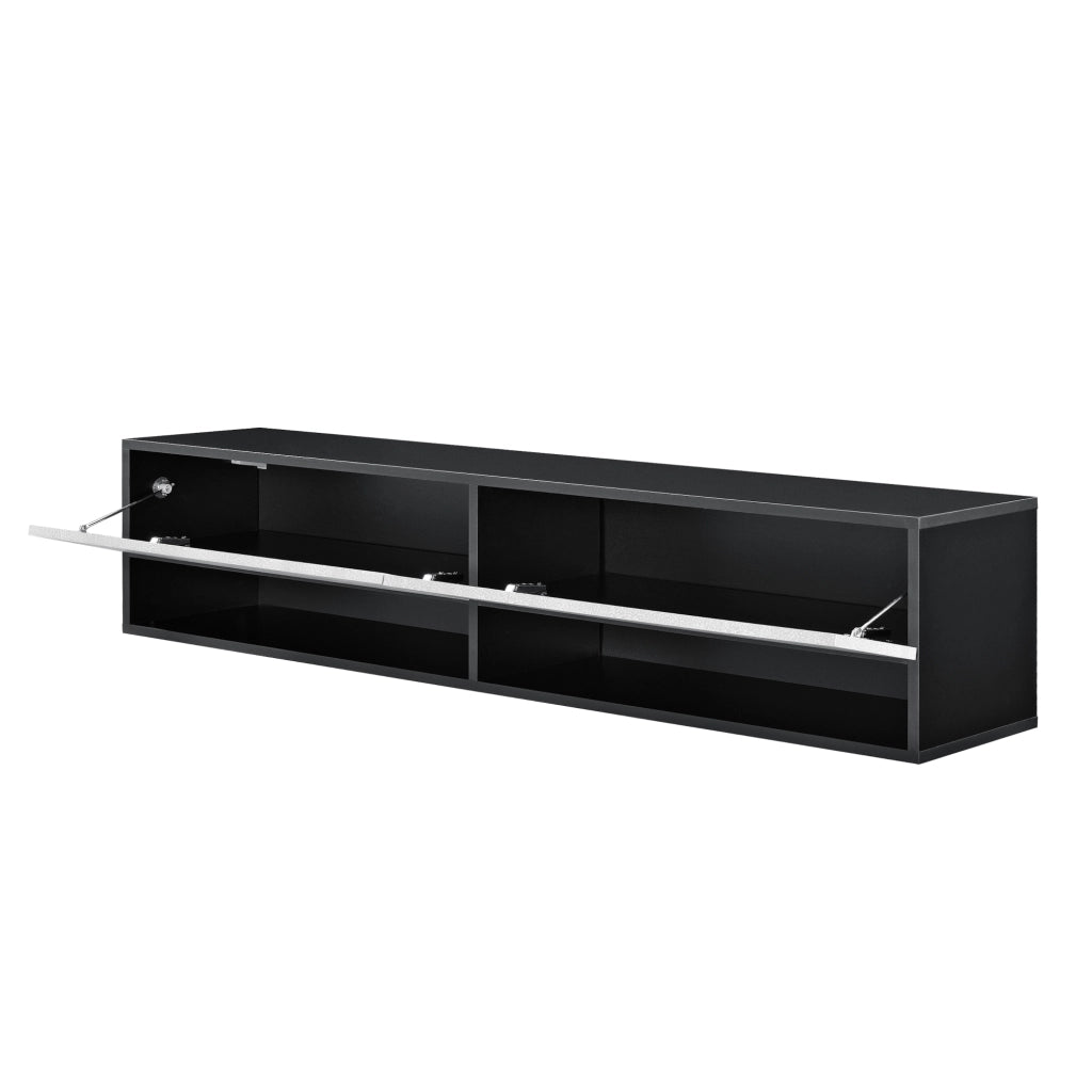 Mobile Porta TV Halmstad da Parete con Ante a Ribalta 140 x 31 x 30 cm - Nero/Effetto Cemento [en.casa]