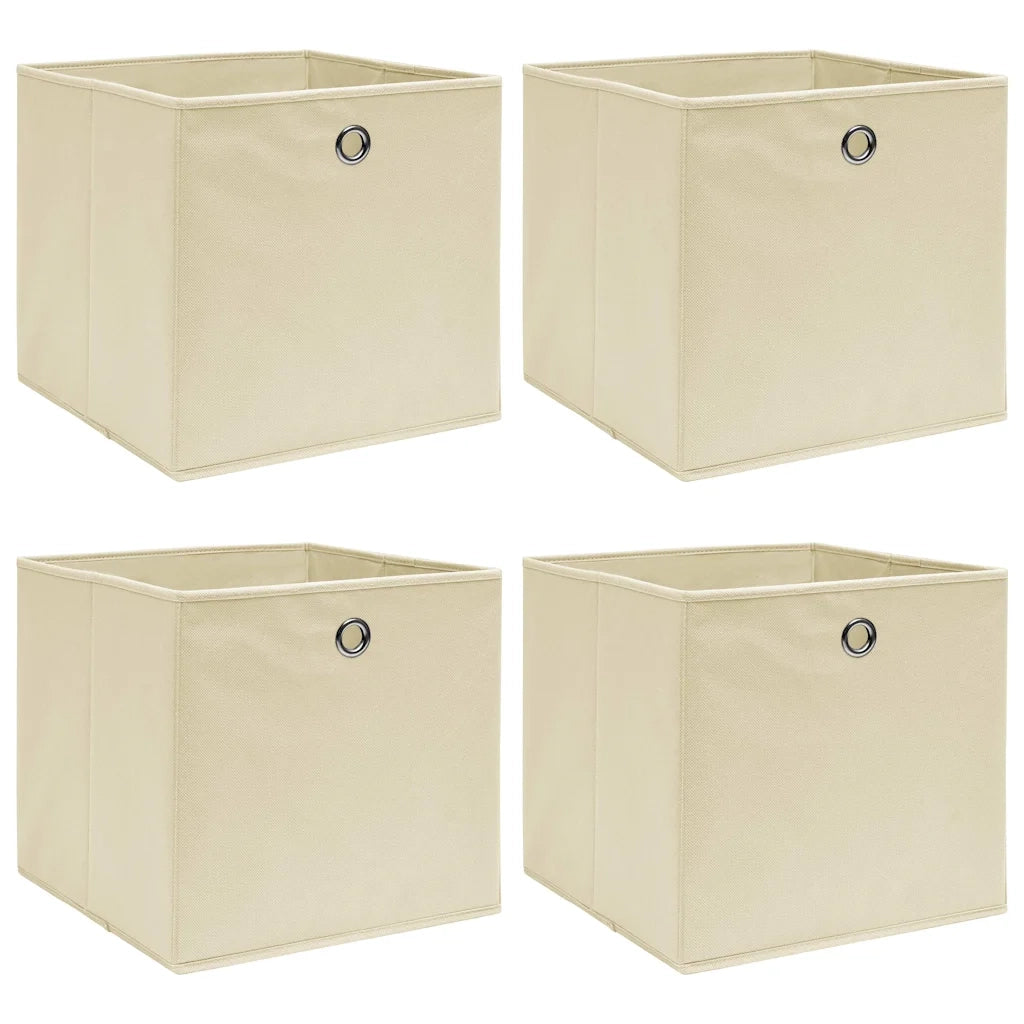 Scatole Portaoggetti con Coperchi 4pz Crema 32x32x32 cm Tessuto 288357