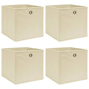 Scatole Portaoggetti con Coperchi 4pz Crema 32x32x32 cm Tessuto 288357