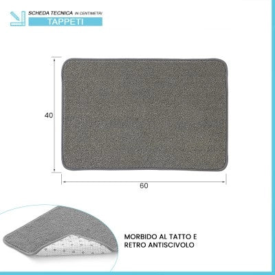 Tappeto bagno grigio 60x40 cm in microfibra antiscivolo Spring