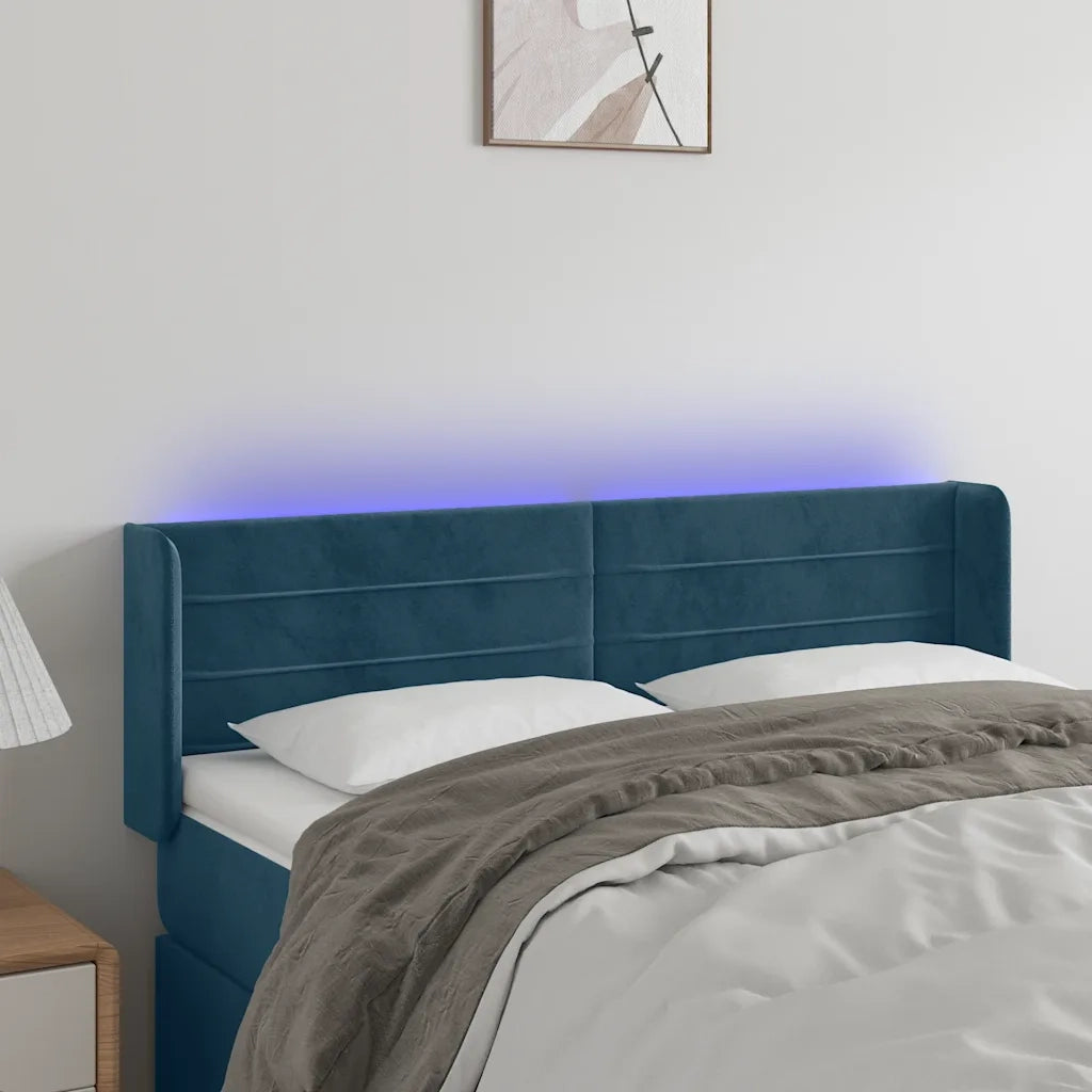 Testiera a LED Blu Scuro 147x16x78/88 cm in Velluto 3123428