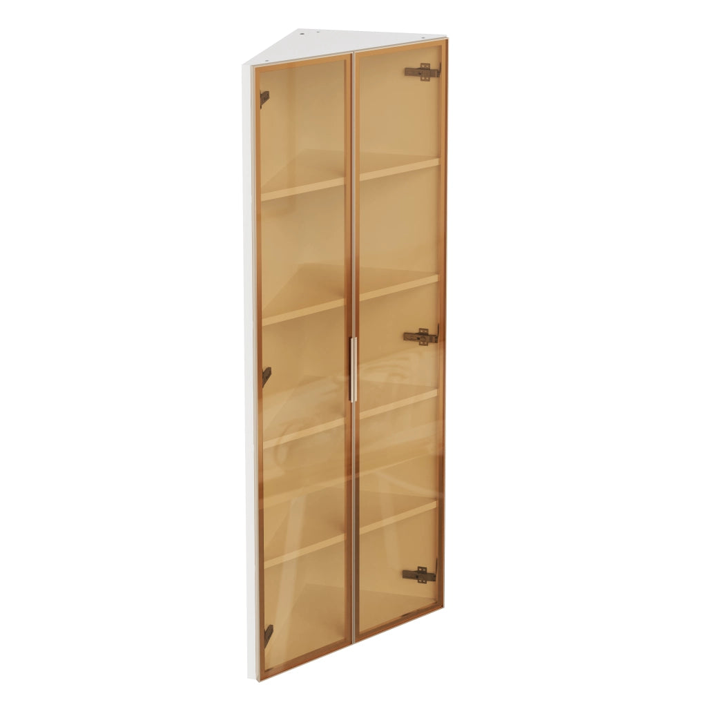 Vetrina angolare LED bianca 62 x 35 x 160 cm in MDF e vetro di sicurezza