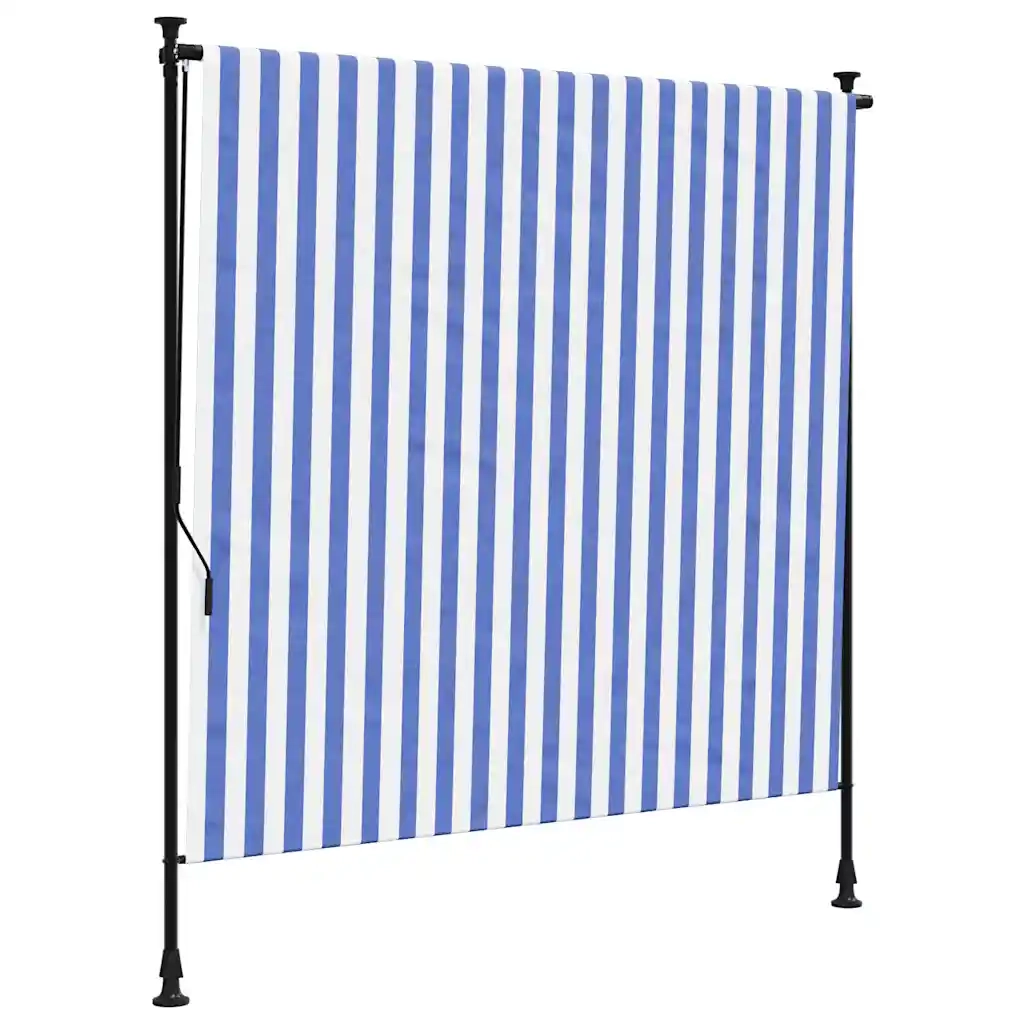 Tenda a Rullo Esterno-Tenda avvolgibile Blu e Bianca 200x270cm Tessuto e Acciaio