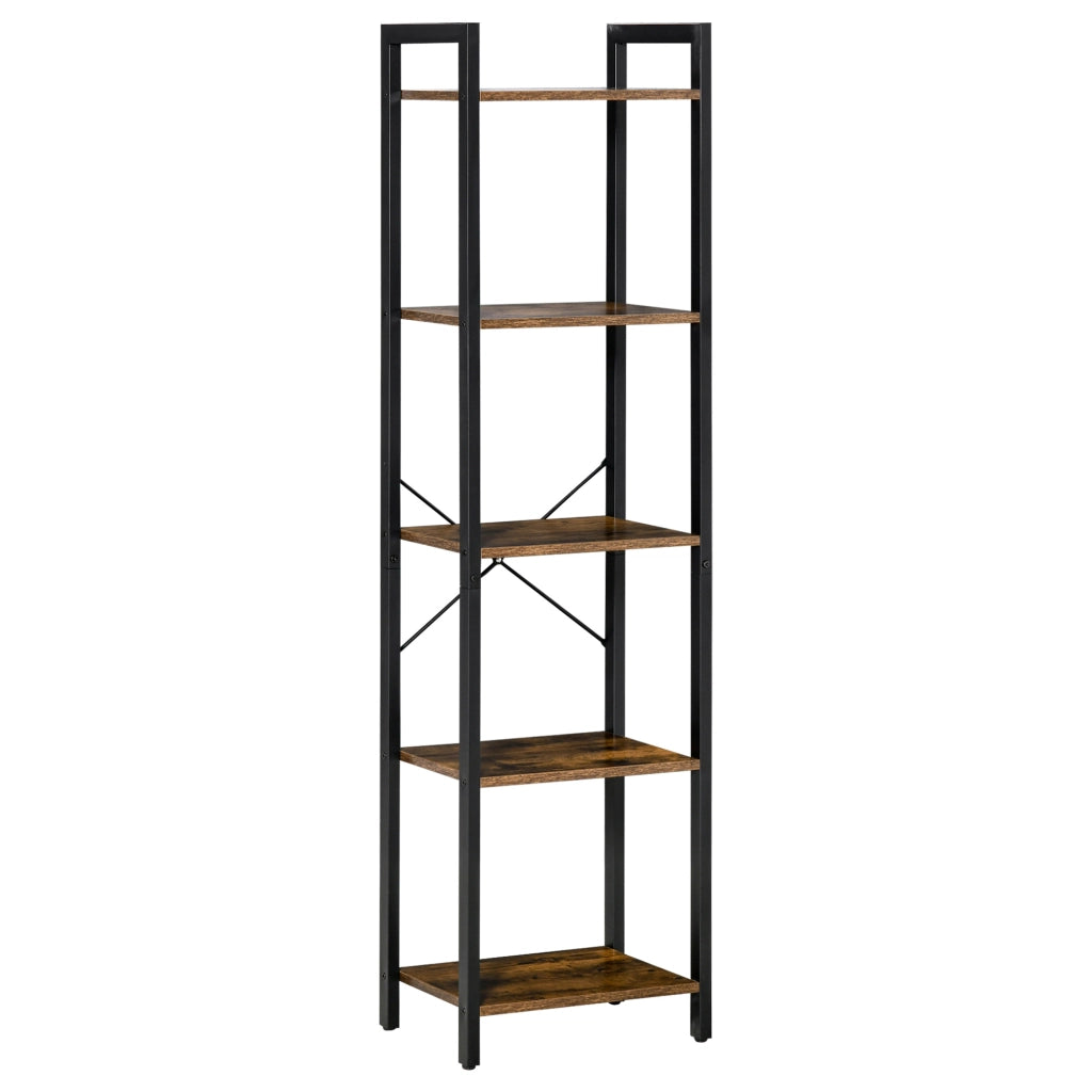 Libreria Stile Industriale a 5 Scaffali in Legno e Acciaio, 40x30x154cm, Marrone Rustico