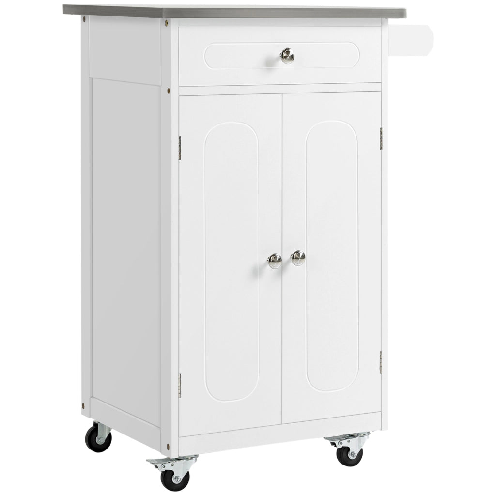 Carrello da cucina con cassetto e ripiani ¨C zephmum ¨C bianco acciaio inox