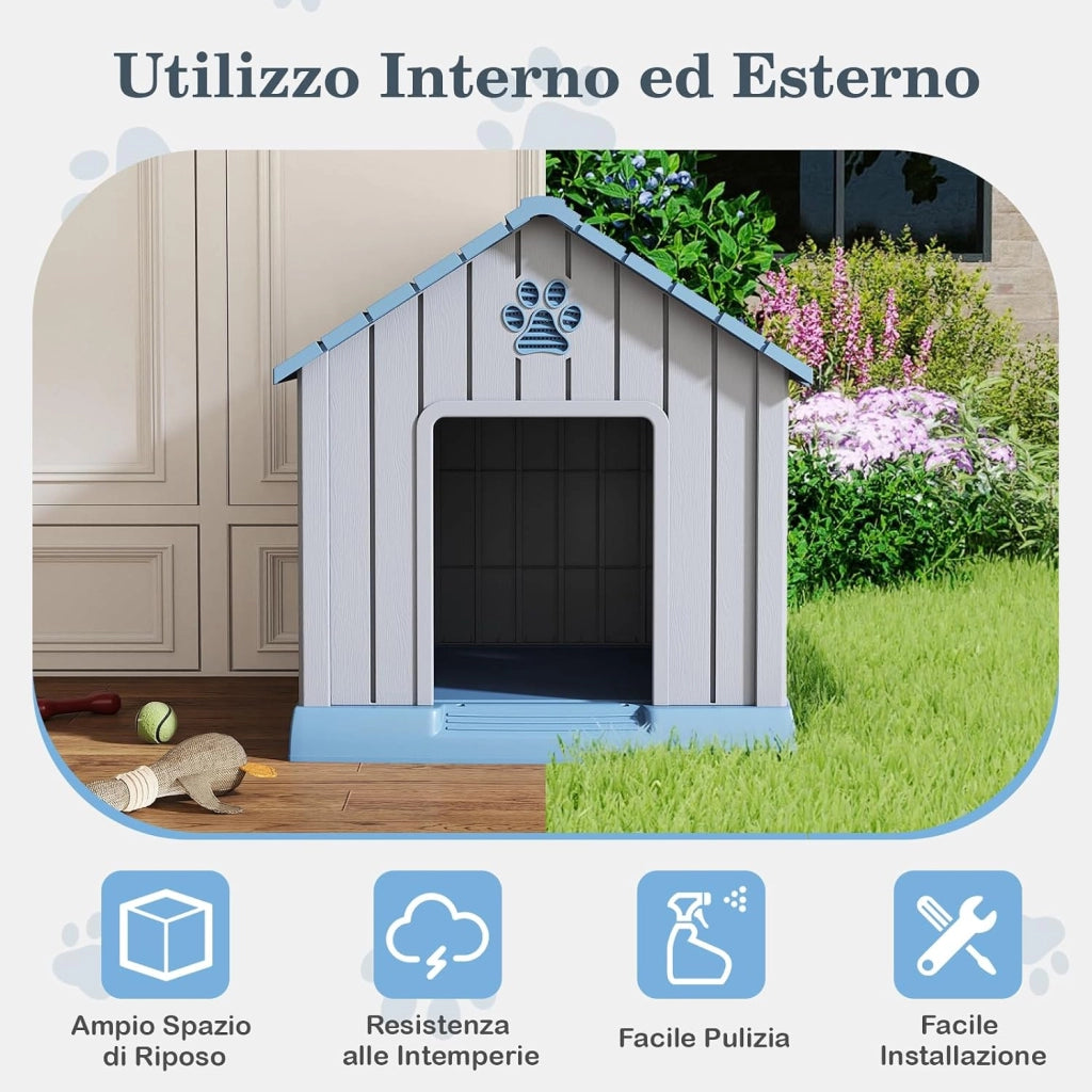 Cuccia per Cani da Esterno ed Interno, Casetta Impermeabile con Prese d’Aria e Pavimento Rialzato, per Cani di Piccola e Media Taglia