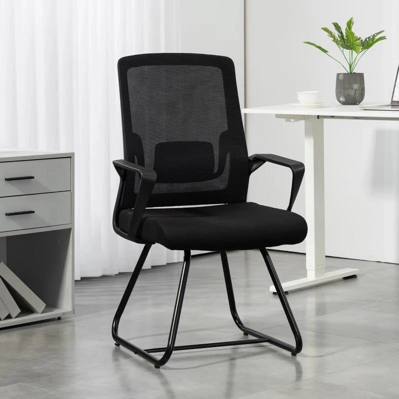 SEDIA DA UFFICIO SENZA RUOTE ERGONOMICA CON BRACCIOLI PER SALA D'ATTESA, NERO
