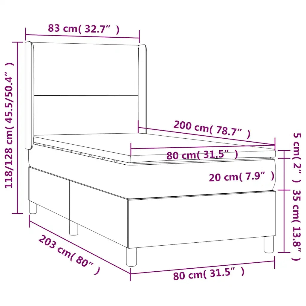 Giroletto a Molle con Materasso-Struttura Letto Nero 80x200 cm inTessuto 721139