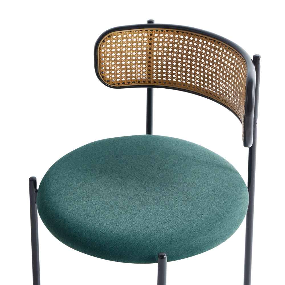 Set di 2 sedie da pranzo d'accento Struttura in metallo nero Seduta in tessuto verde Schienale a treccia viennese Seduta retrò