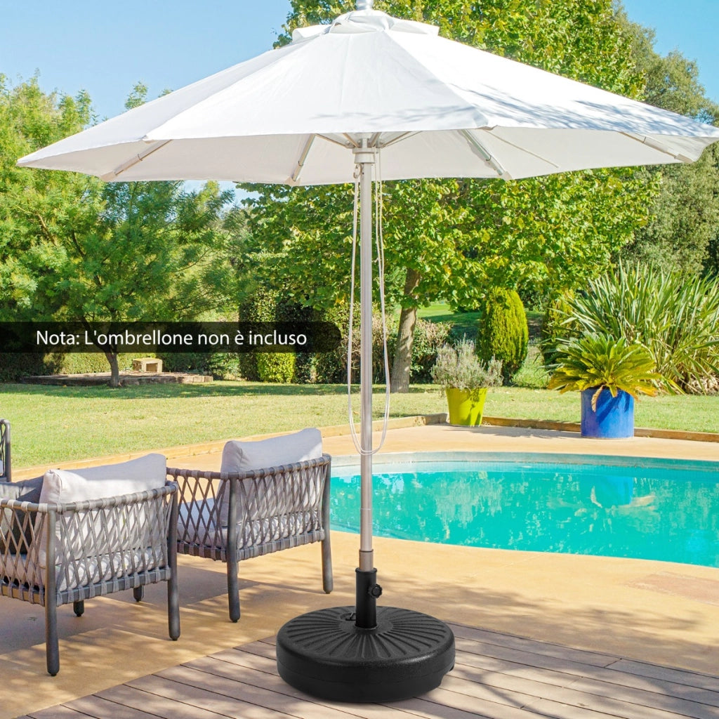 Base ombrellone rotonda riempibile da 50cm adatta a ombrelloni con palo 38/48 mm, Pesi per ombrellone Nero-Basi per ombrellone