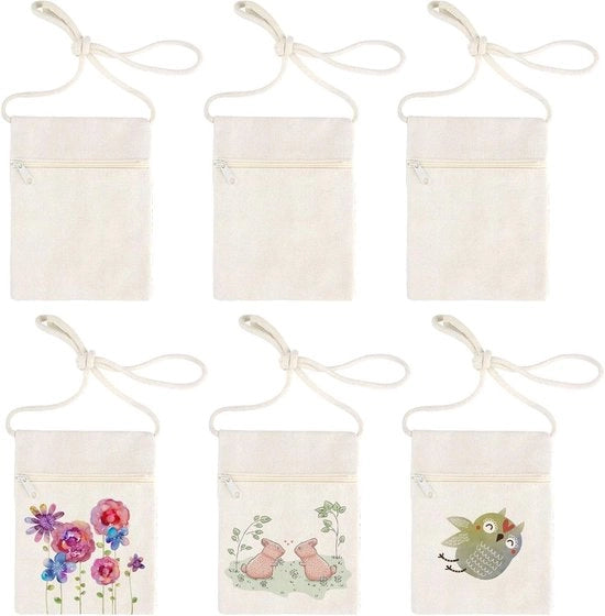 Set di 6 Borse per Bambini da 18 x 12 cm per Pittura Festa Scuola - Tela Beige