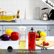 Set di due flaconi di olio 500 ml con dispenser e scala graduata, flessa in vetro ultraduro con grande capacità