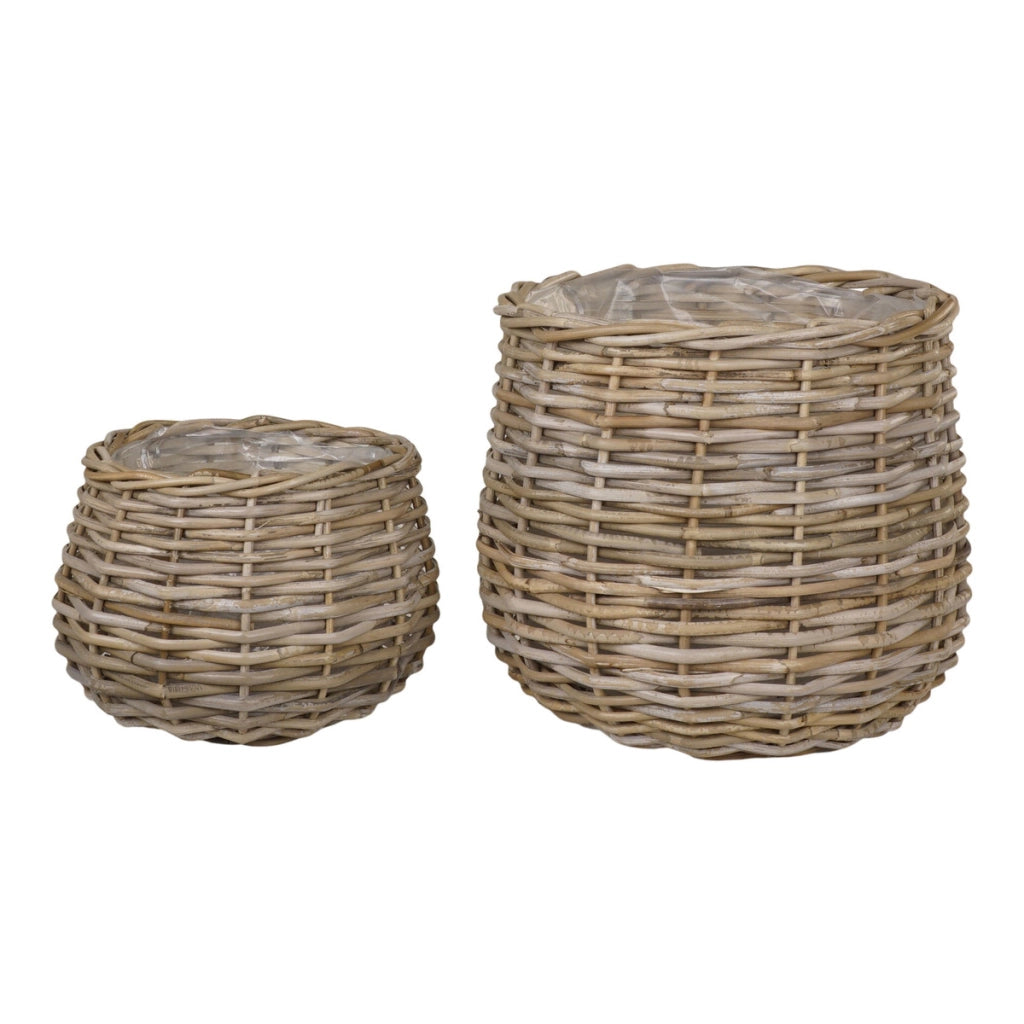 Set di 2 Cesti Portaoggetti Pulo, Marrone, Rattan, 27x27x21 cm